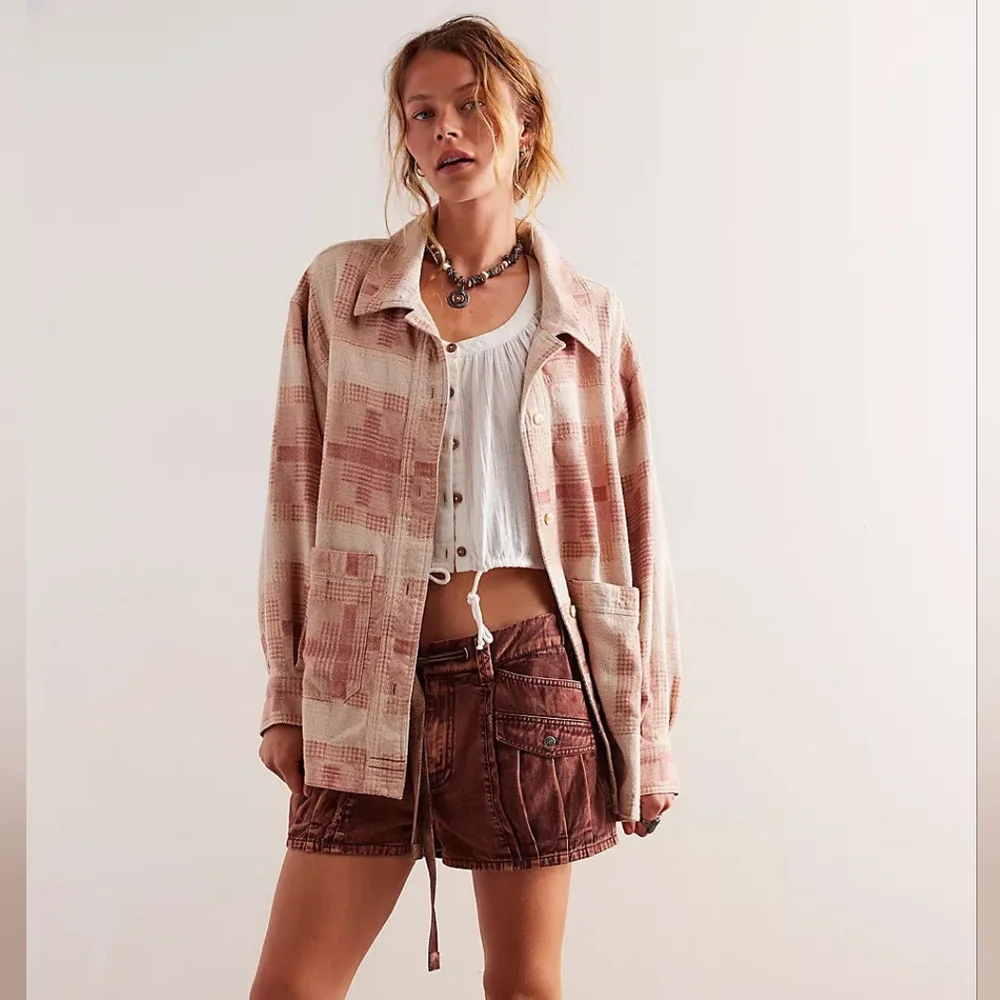 We The Free Keep It Cozy Shirt Pink Quilted Look, Large, Oversized, Southwestern - Picture 1 of 10